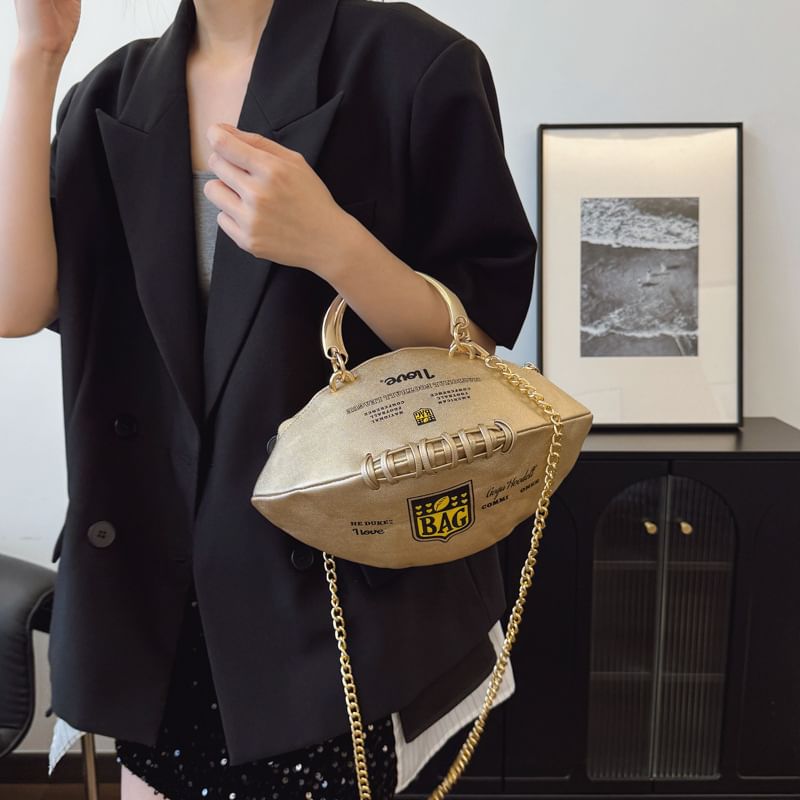 Strap Chain Rugby Crossbody Lettering Bag