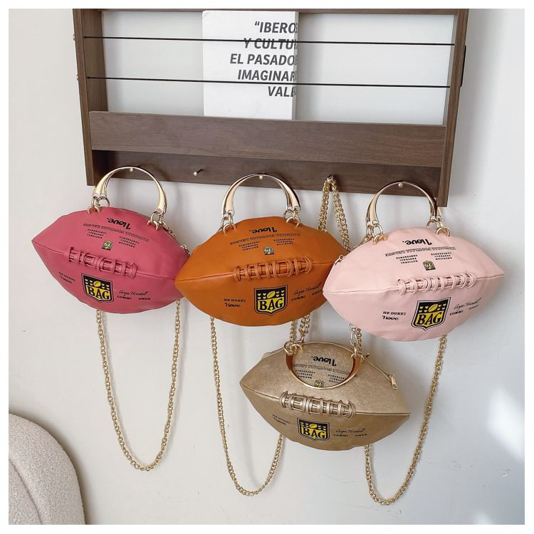 Strap Chain Rugby Crossbody Lettering Bag