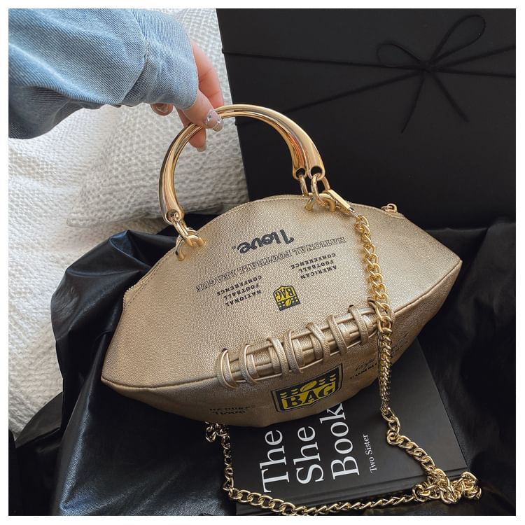 Strap Chain Rugby Crossbody Lettering Bag