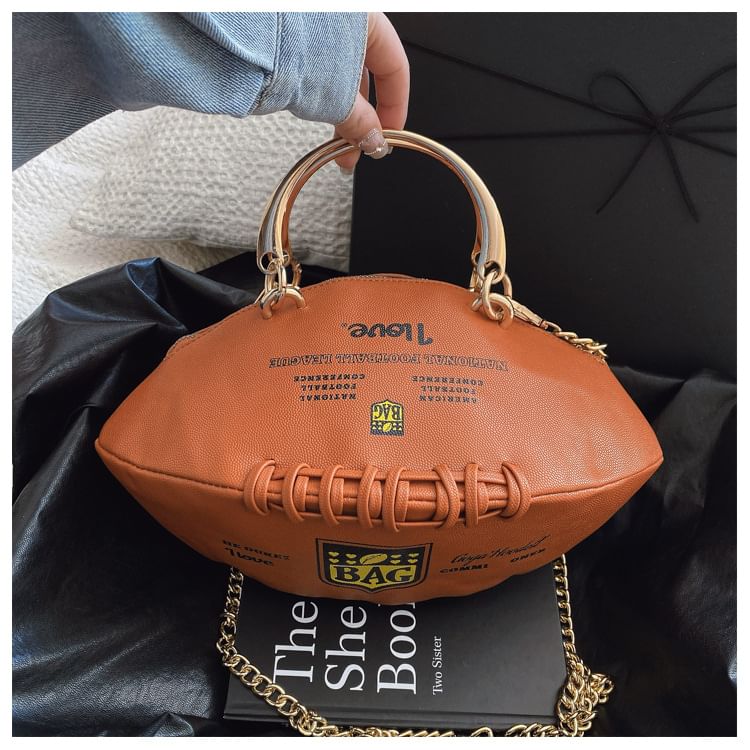 Strap Chain Rugby Crossbody Lettering Bag
