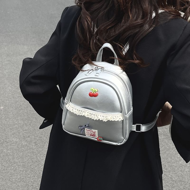 Lace Trim Leather Applique Faux Backpack