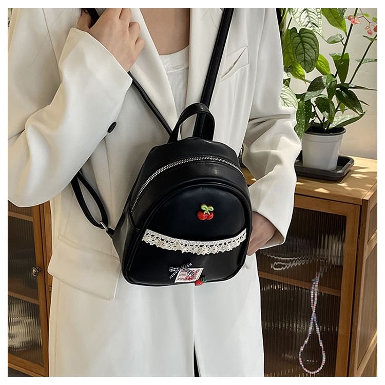 Lace Trim Leather Applique Faux Backpack