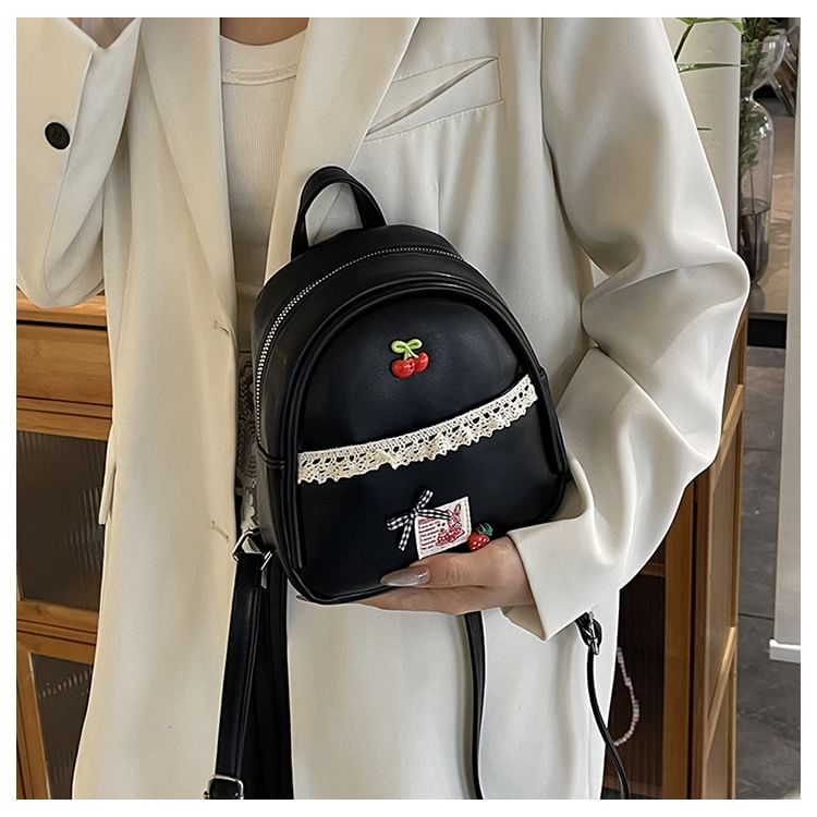 Lace Trim Leather Applique Faux Backpack
