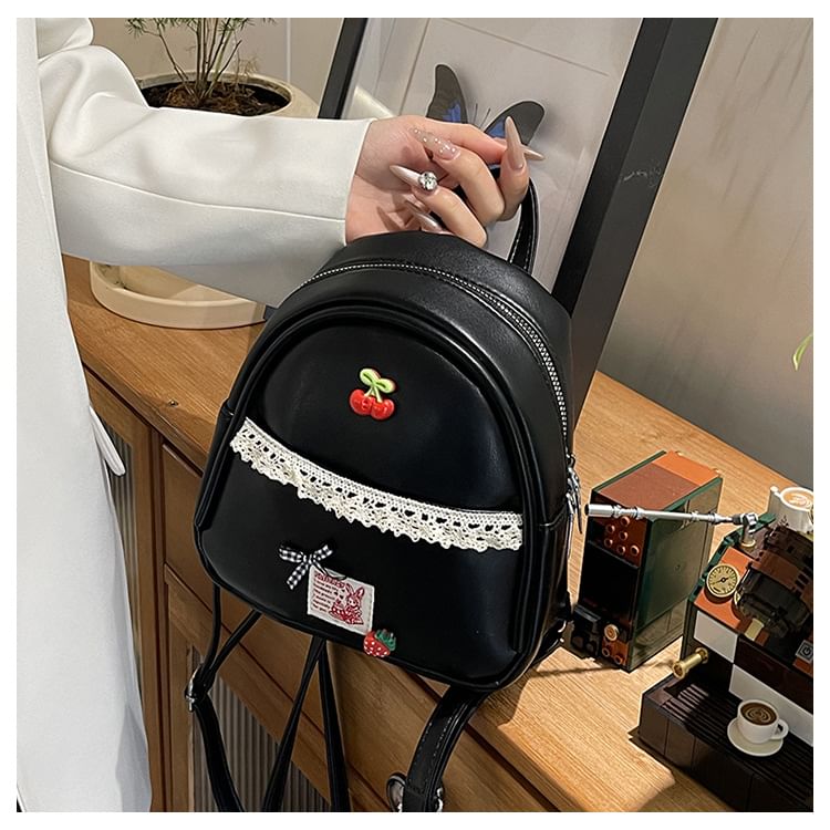 Lace Trim Leather Applique Faux Backpack