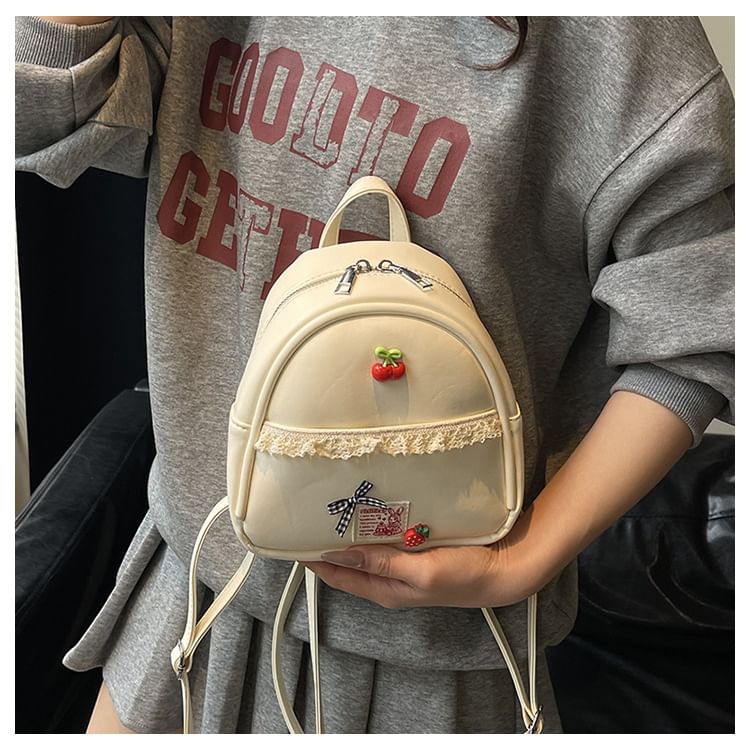 Lace Trim Leather Applique Faux Backpack