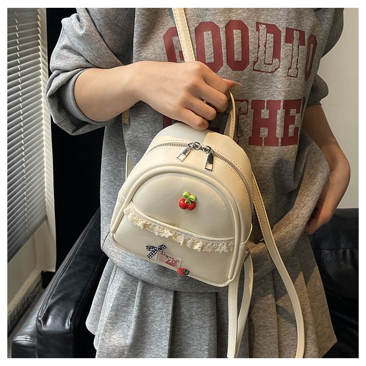 Lace Trim Leather Applique Faux Backpack