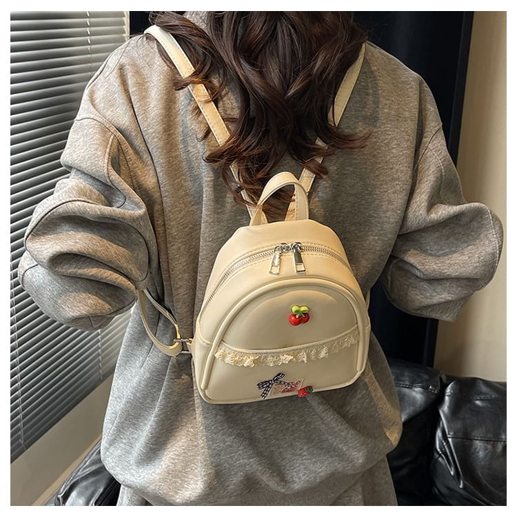 Lace Trim Leather Applique Faux Backpack