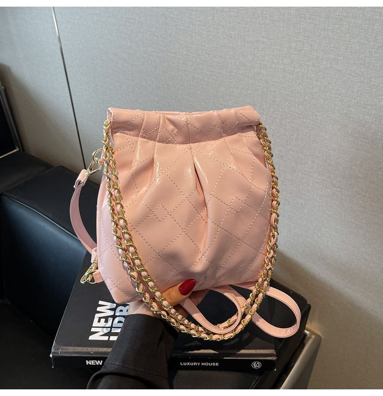 Shoulder Faux Leather Bag Quilted Multi-Way Strap Chain