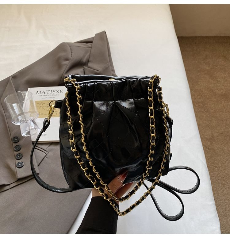 Shoulder Faux Leather Bag Quilted Multi-Way Strap Chain