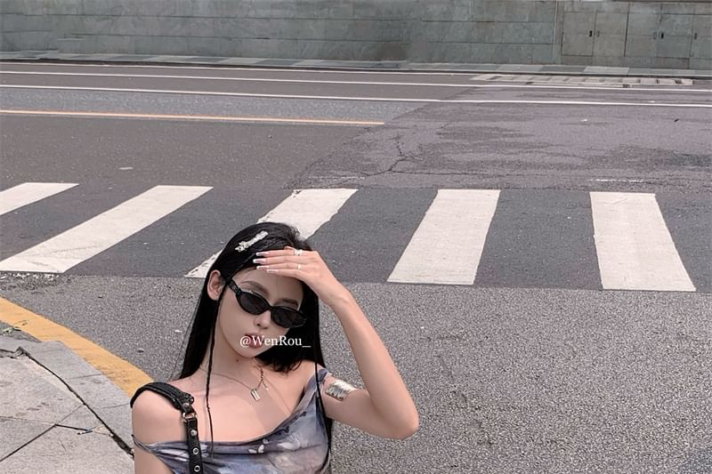 Cowl Print Butterfly Neck Dress Mini Sleeveless A-Line