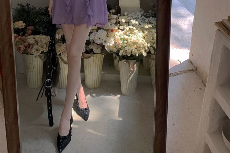 Ruffle Plain Strap A-Line Spaghetti Ruched Mini Dress