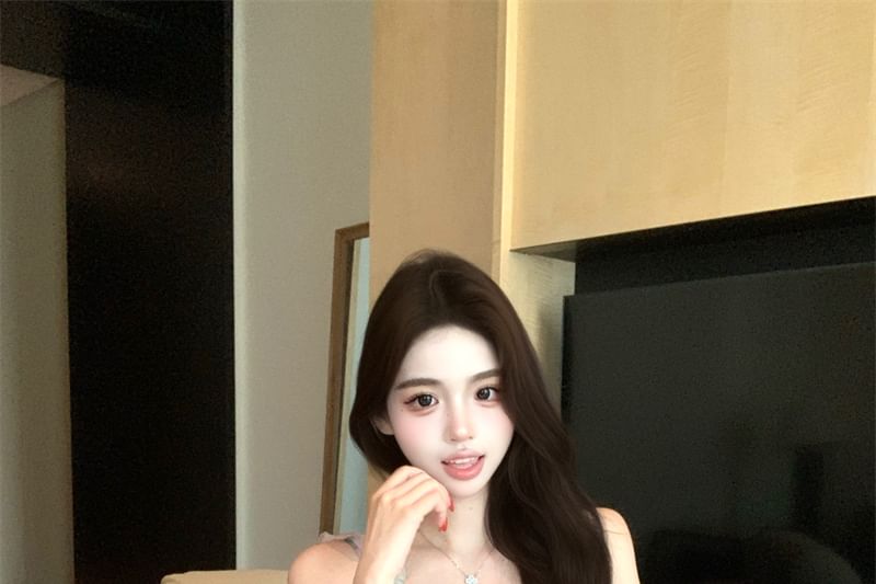 Ruffle A-Line Floral Dress Sleeveless Print Mini V-Neck