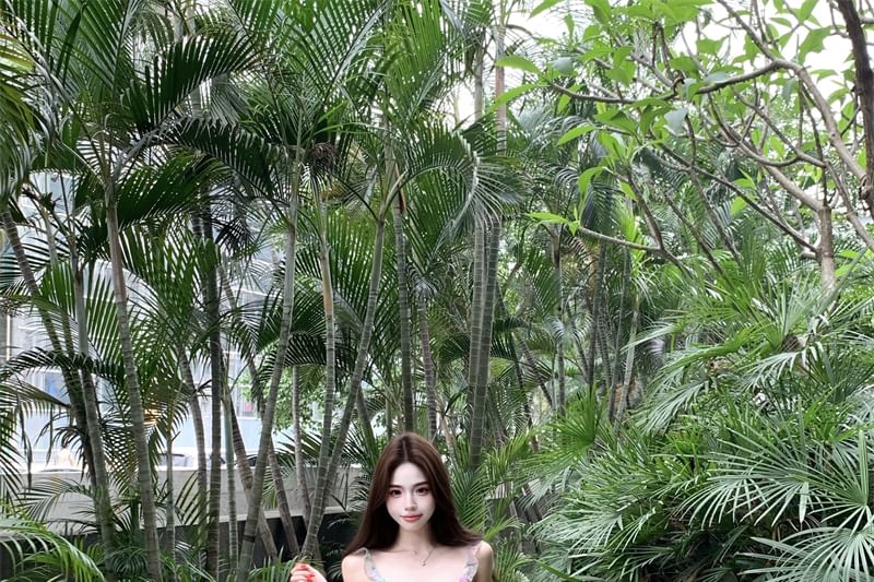 Ruffle A-Line Floral Dress Sleeveless Print Mini V-Neck