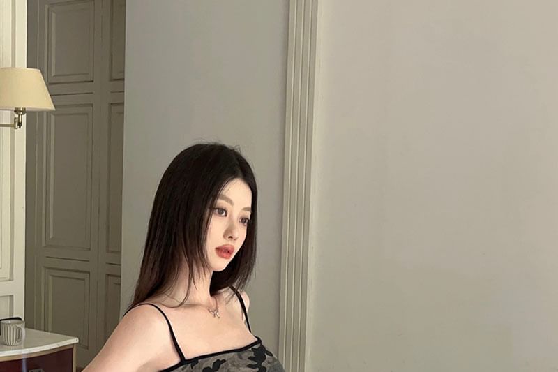 Sheath Strap Camouflage Spaghetti Dress Mini