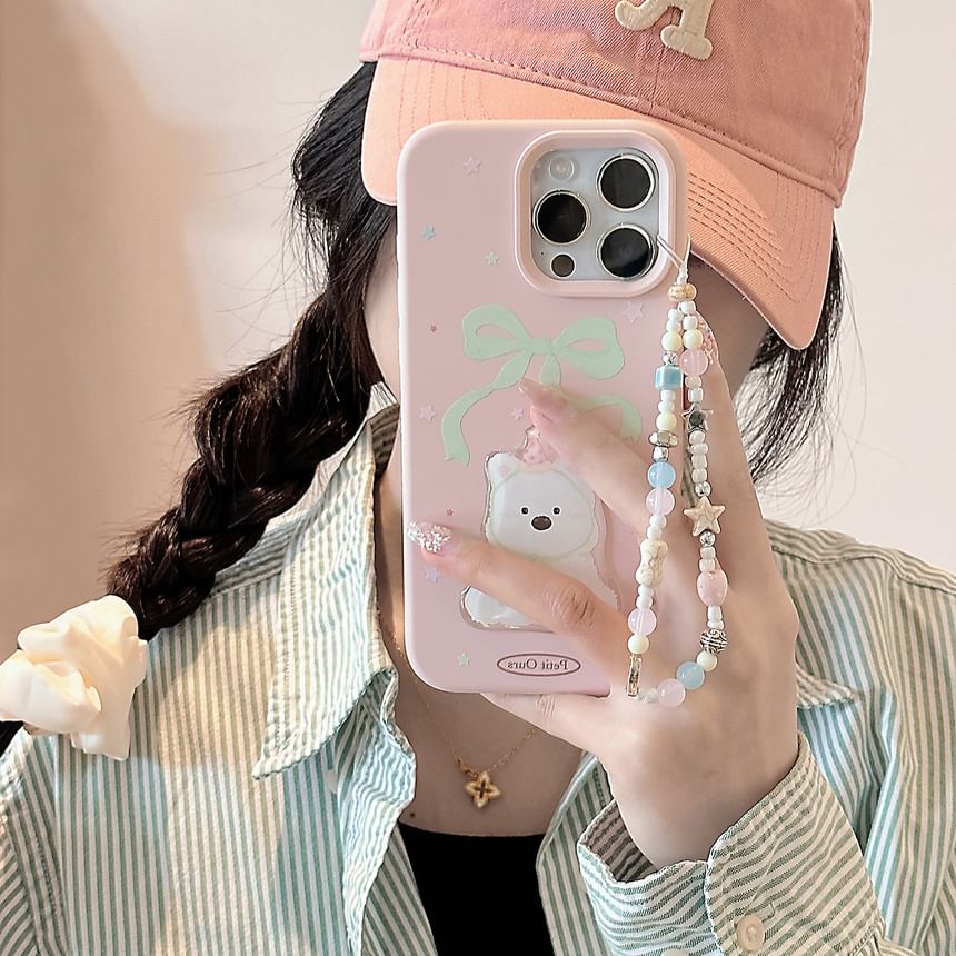 / Case Print Phone Dog Bead Strap Set
