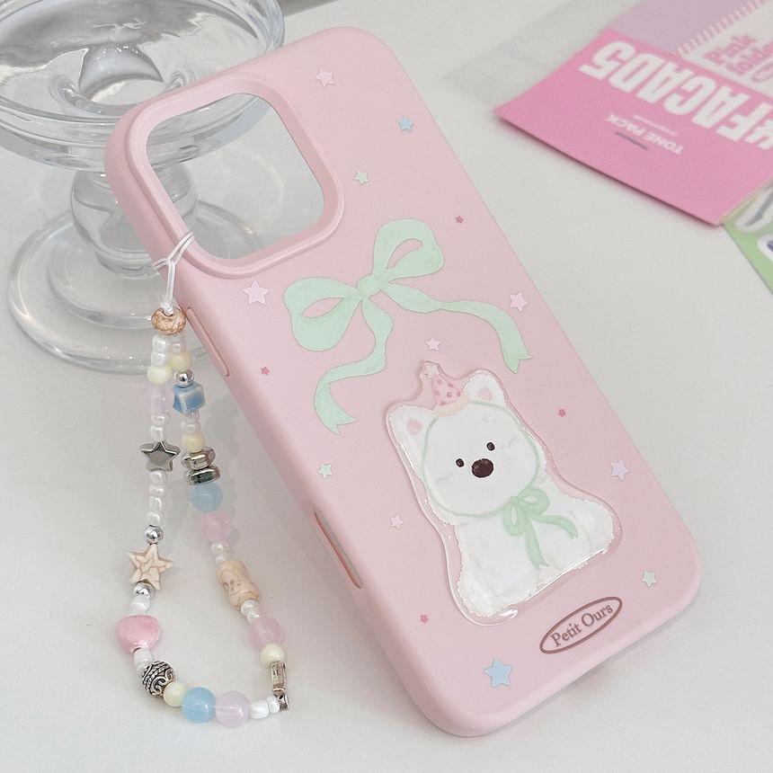 / Case Print Phone Dog Bead Strap Set