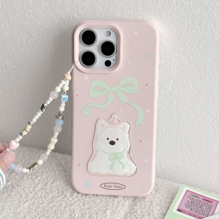 / Case Print Phone Dog Bead Strap Set