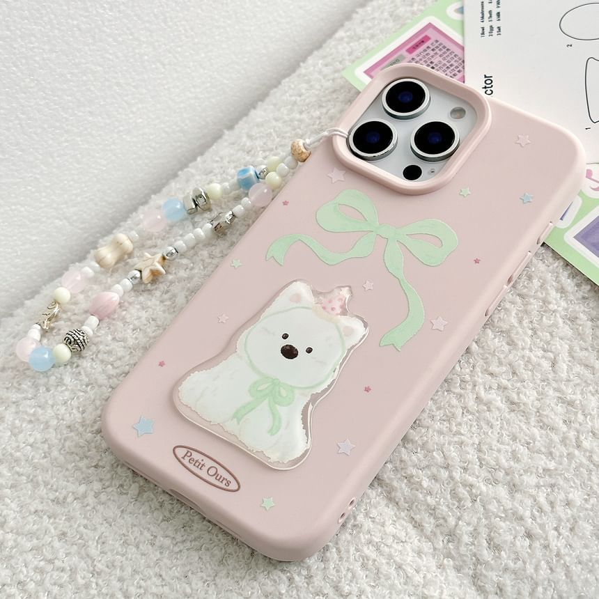/ Case Print Phone Dog Bead Strap Set