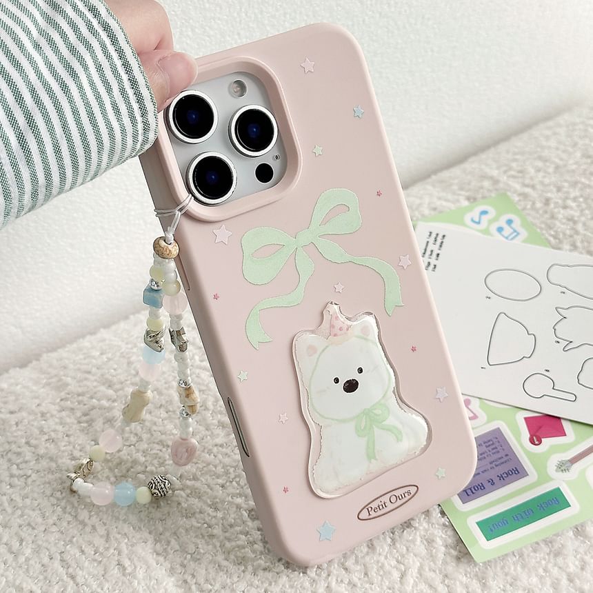 / Case Print Phone Dog Bead Strap Set