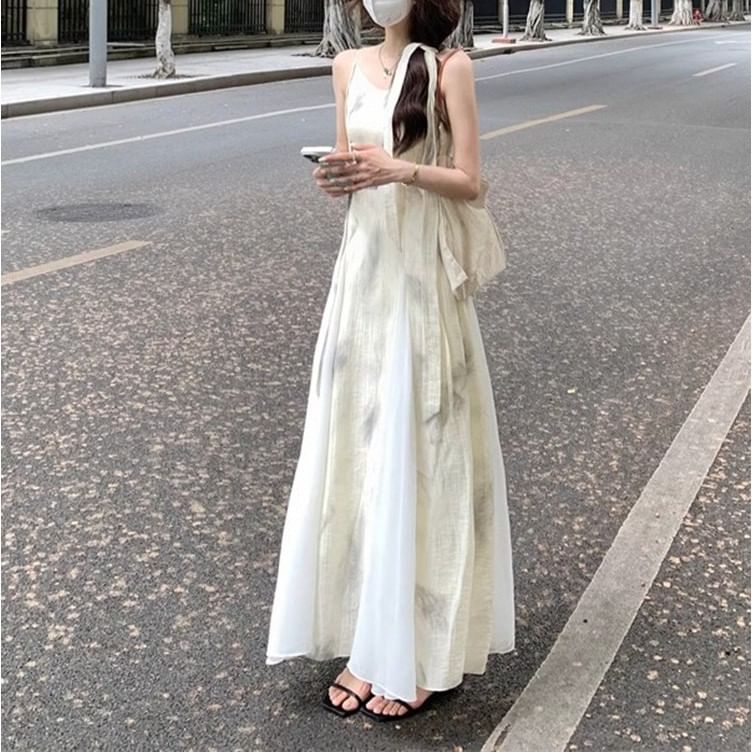 Dress Spaghetti Strap Midi A-Line Print