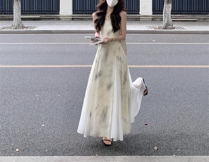 Dress Spaghetti Strap Midi A-Line Print