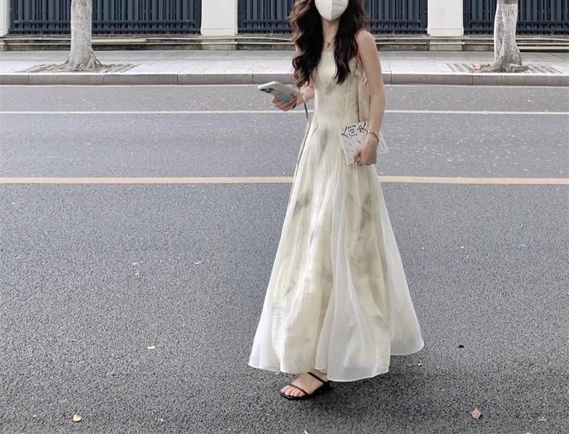 Dress Spaghetti Strap Midi A-Line Print