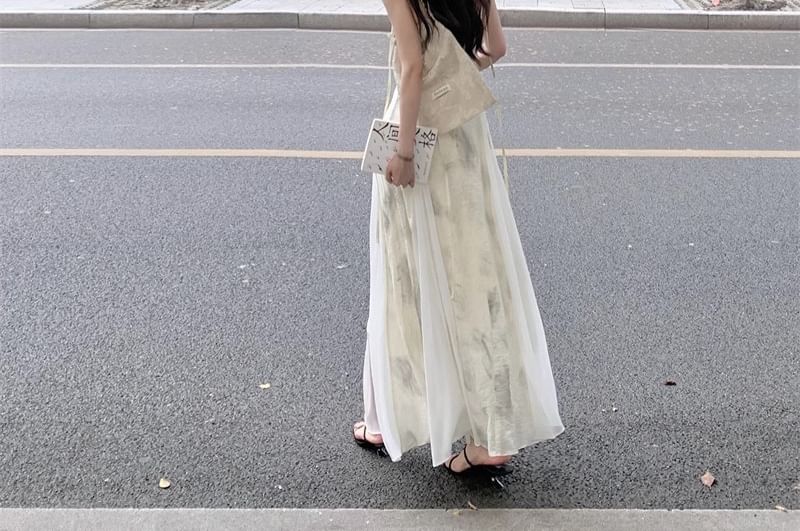 Dress Spaghetti Strap Midi A-Line Print