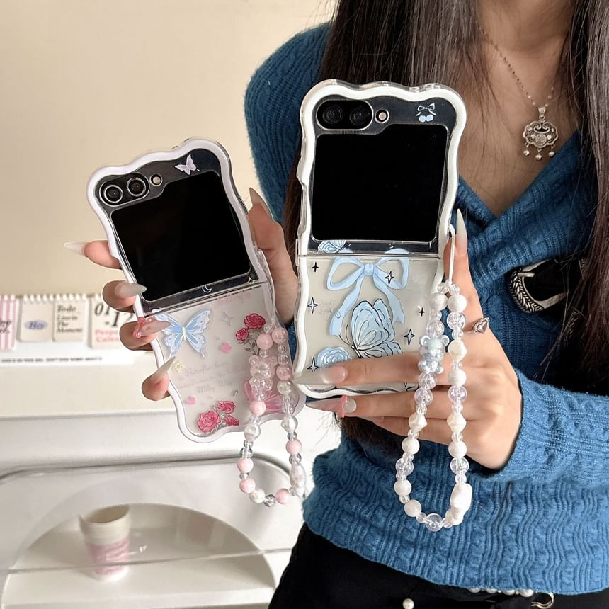 / Butterfly Case Strap Phone Set Rose