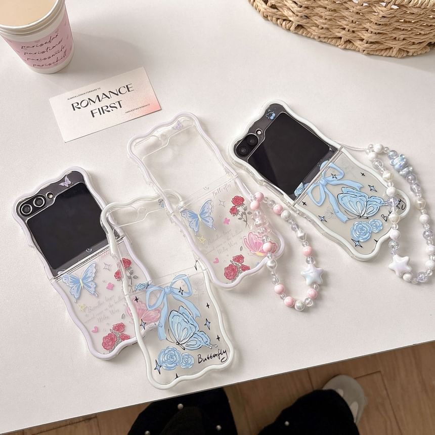 / Butterfly Case Strap Phone Set Rose
