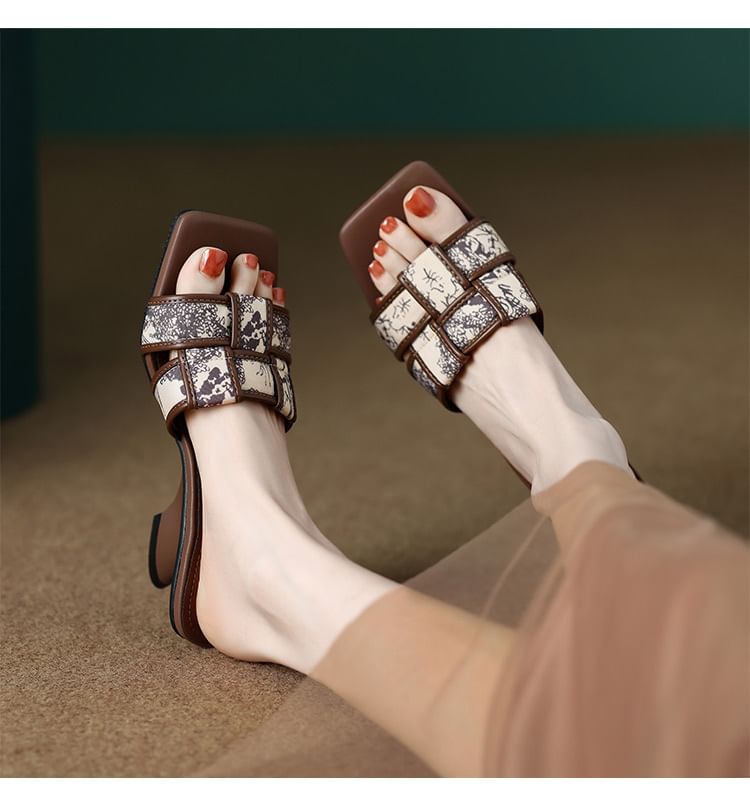 Sandals Heel Woven Slide Wedge Print