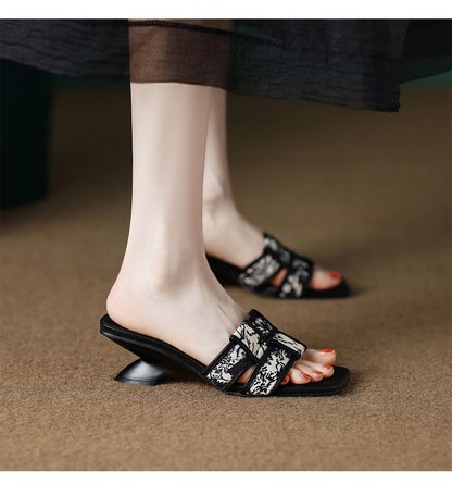 Sandals Heel Woven Slide Wedge Print