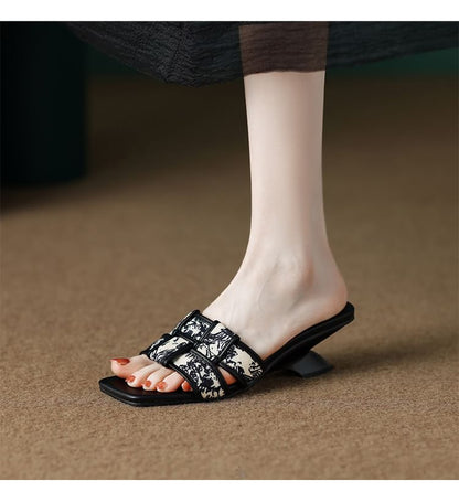 Sandals Heel Woven Slide Wedge Print