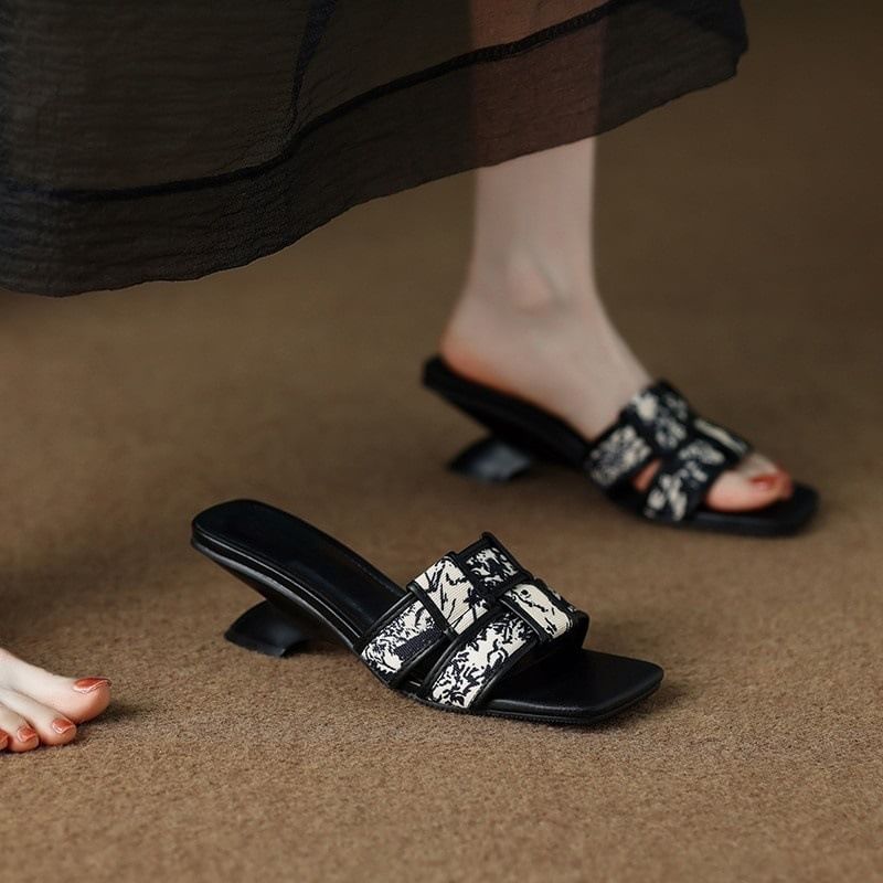 Sandals Heel Woven Slide Wedge Print