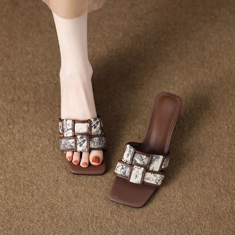 Sandals Heel Woven Slide Wedge Print