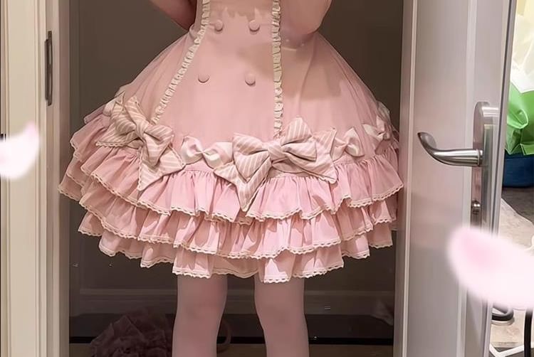 Short-Sleeve Bow Lace Panel Tiered Mini A-Line Dress / Arm Sleeves / Fascinator Hat / Hair Clip / Set