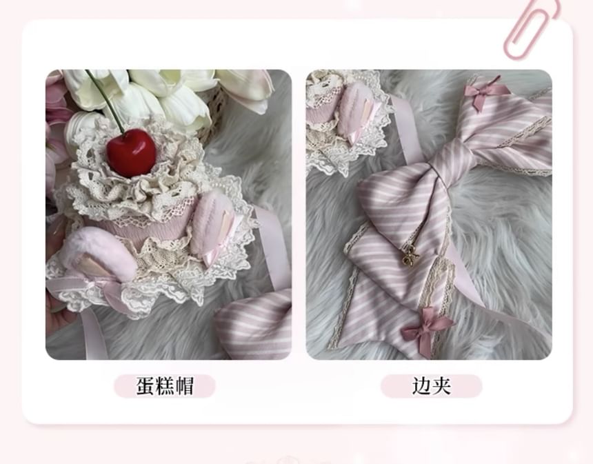 Short-Sleeve Bow Lace Panel Tiered Mini A-Line Dress / Arm Sleeves / Fascinator Hat / Hair Clip / Set