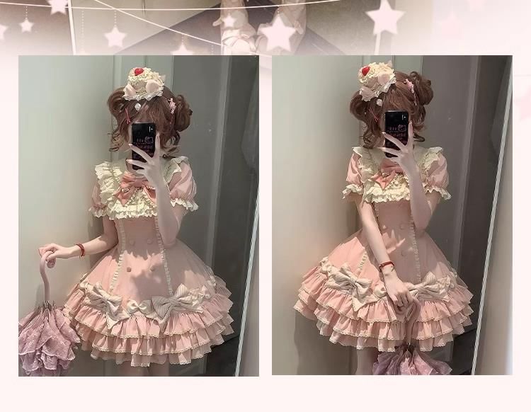 Short-Sleeve Bow Lace Panel Tiered Mini A-Line Dress / Arm Sleeves / Fascinator Hat / Hair Clip / Set