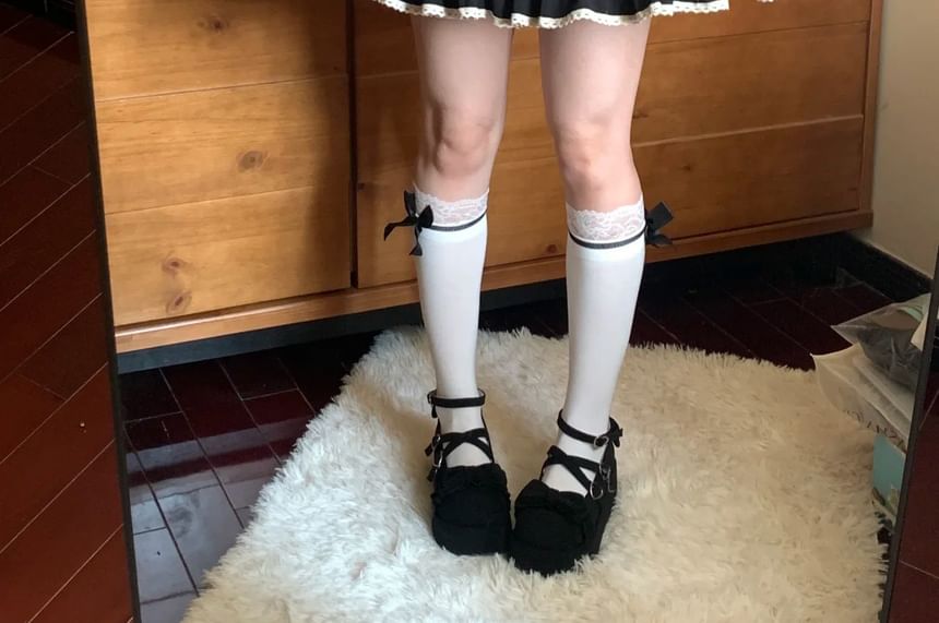 Short-Sleeve Bow Lace Panel Tiered Mini A-Line Dress / Arm Sleeves / Fascinator Hat / Hair Clip / Set