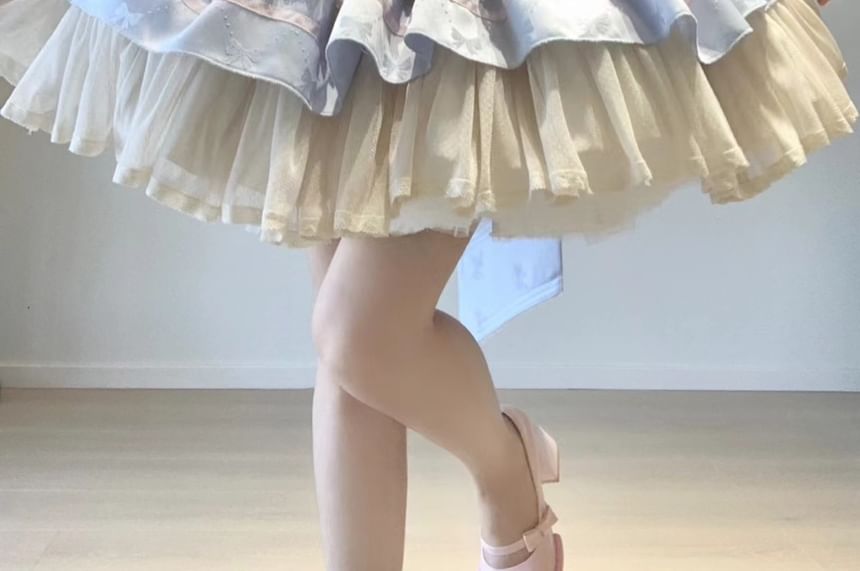 Halter Bow Lace Trim A-Line Corset Dress / Puff Arm Sleeves / Bow / Petticoat Skirt / Set