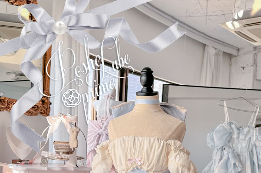 Halter Bow Lace Trim A-Line Corset Dress / Puff Arm Sleeves / Bow / Petticoat Skirt / Set