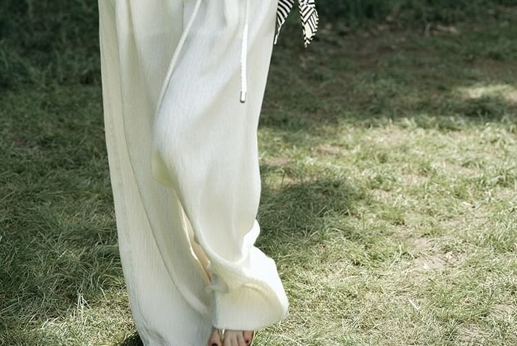 Knot V-Neck / Slit Plain Leg Pants Wide High Top Rise Tank