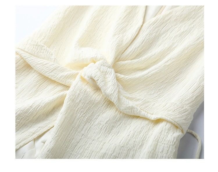 Knot V-Neck / Slit Plain Leg Pants Wide High Top Rise Tank