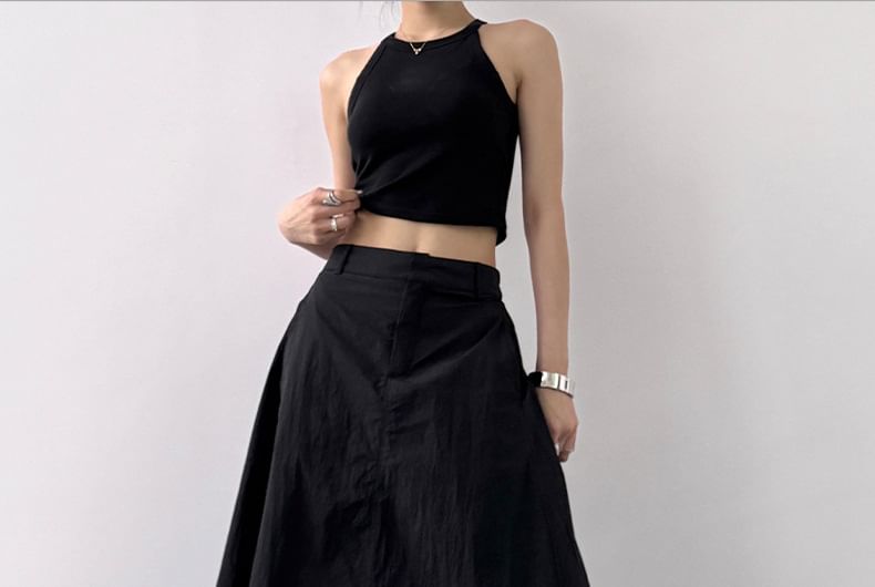High Maxi Rise Slit Skirt Plain A-Line