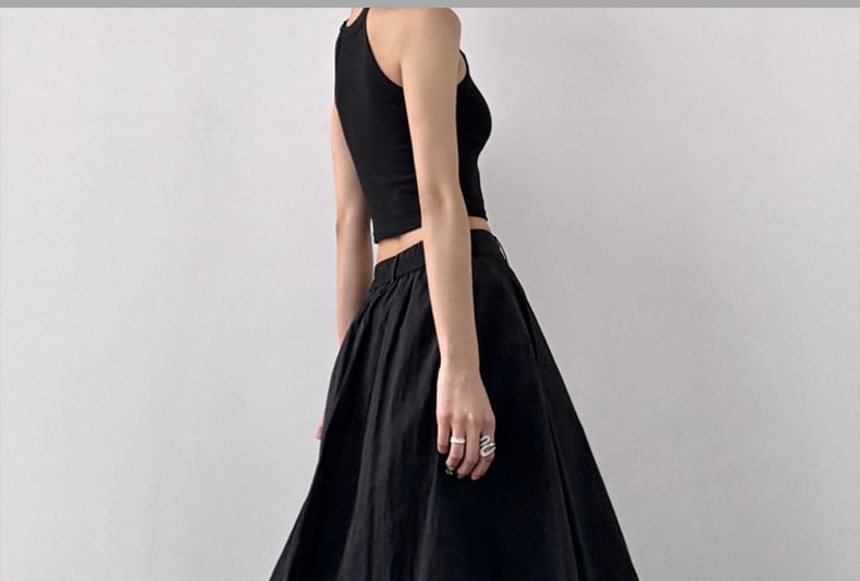 High Maxi Rise Slit Skirt Plain A-Line