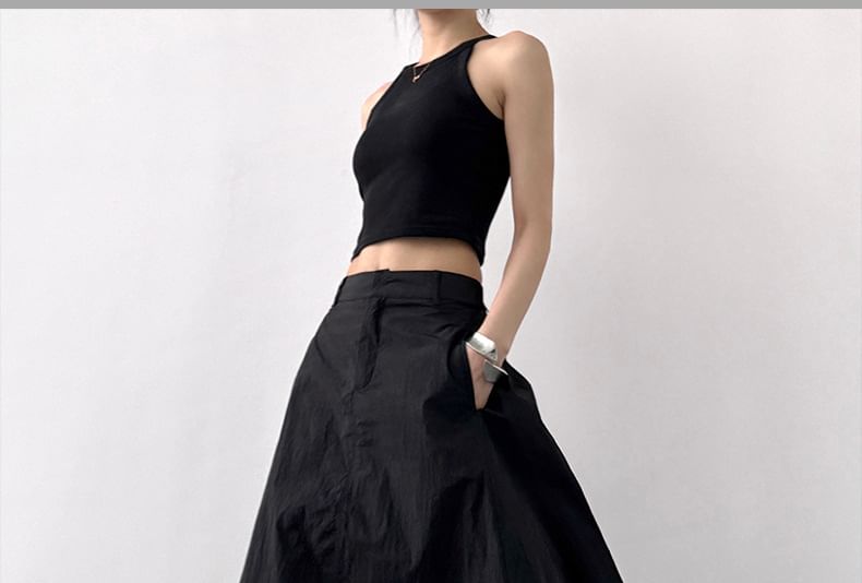High Maxi Rise Slit Skirt Plain A-Line