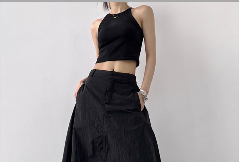High Maxi Rise Slit Skirt Plain A-Line