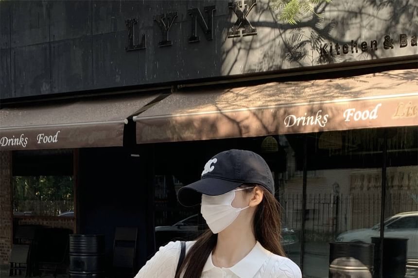 Plain Polo Cable Shirt Short-Sleeve Crop Knit