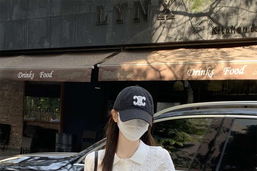 Plain Polo Cable Shirt Short-Sleeve Crop Knit