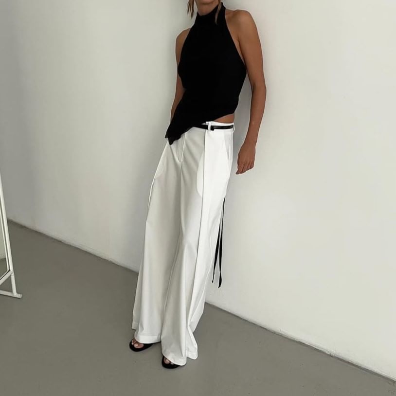 Top Fit Neck Asymmetrical Back Halter Plain Open Slim Mock Crop