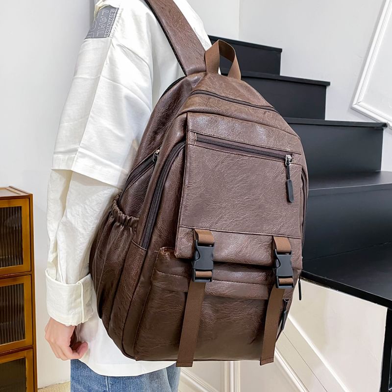 Plain Faux Backpack Leather Zip